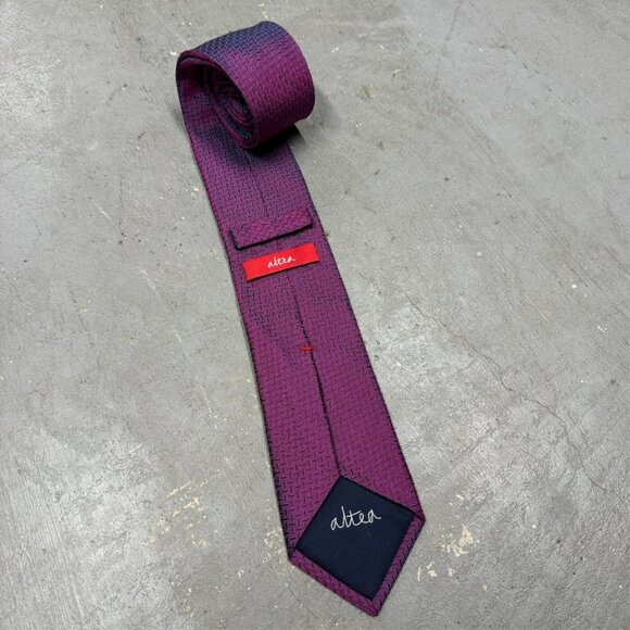 Altea Milano Tie 100% Silk Made in Italy Purple Herringbone Woven 3.5" - Picture 3 of 6